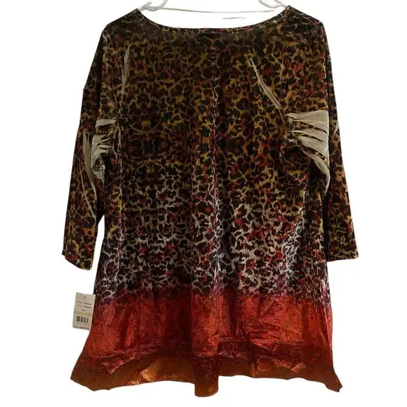 One World NEW $68 Top Woman 1X Boho Hippie Velvet Whimsigoth Tiger Khaki Blouse - Picture 7 of 7